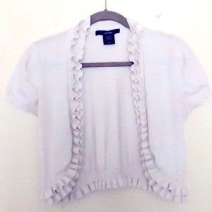 Short sleeve white ruffled mini sweater